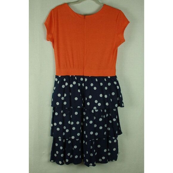 Shabby Apple Dress Small Women's Ruffle Polka Dot Orange Navy Blue Vintage Style - Picture 8 of 8
